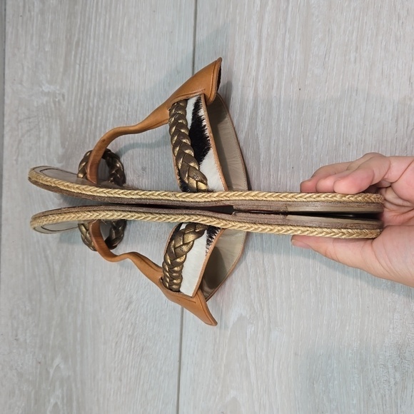 Christian Louboutin Leather & Calf Hair Hola Chica Toe Ring Flat Sandals sz 39 - Picture 7 of 11